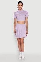 Womens Short Sleeve Button Front Cropped Shirt, Purple, Size S