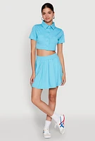 Womens Short Sleeve Button Front Cropped Shirt,