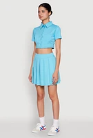 Womens Short Sleeve Button Front Cropped Shirt,