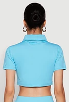 Womens Short Sleeve Button Front Cropped Shirt,