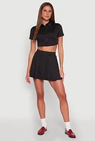 Womens Solid Pleated Skirt, Black, Size S