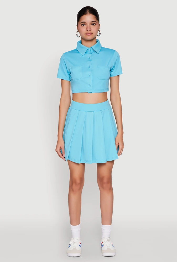 Womens Solid Pleated Skirt, Blue, Size M