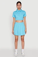Womens Solid Pleated Skirt, Blue, Size M