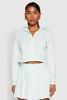 Womens Zip Front Cropped Hoodie, Green, Size M