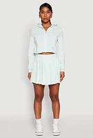 Womens Zip Front Cropped Hoodie, Green, Size M