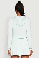 Womens Zip Front Cropped Hoodie, Green, Size M