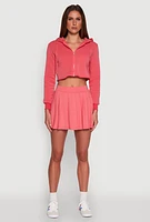 Womens Zip Front Cropped Hoodie, Pink,
