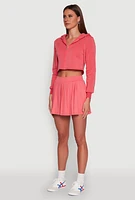 Womens Zip Front Cropped Hoodie, Pink,