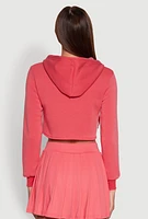 Womens Zip Front Cropped Hoodie, Pink,