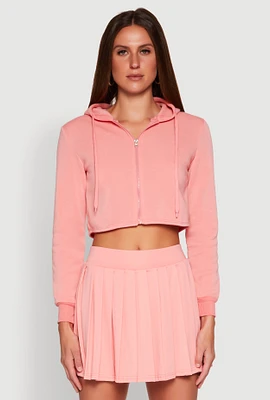 Womens Zip Front Cropped Hoodie, Pink,