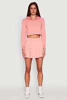 Womens Zip Front Cropped Hoodie, Pink,