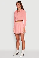 Womens Zip Front Cropped Hoodie, Pink,