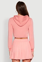 Womens Zip Front Cropped Hoodie, Pink,