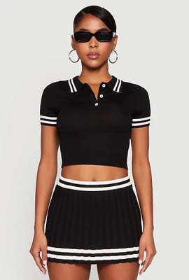 Womens Varsity Stripe Detail Cropped Polo Shirt,