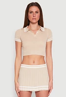 Womens Varsity Stripe Detail Cropped Polo Shirt,
