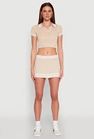 Womens Varsity Stripe Detail Cropped Polo Shirt,