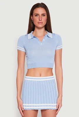 Womens Varsity Stripe Detail Cropped Polo Shirt,
