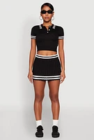 Womens Varsity Stripe Detail Mini Pleated Skirt,