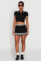 Womens Varsity Stripe Detail Mini Pleated Skirt,
