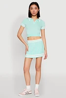 Womens Varsity Stripe Detail Mini Pleated Skirt, Green, Size L