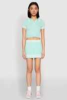 Womens Varsity Stripe Detail Mini Pleated Skirt, Green, Size L