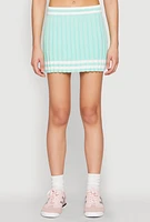 Womens Varsity Stripe Detail Mini Pleated Skirt, Green, Size L