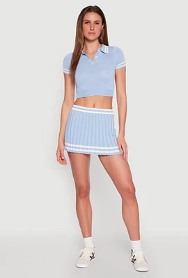 Womens Varsity Stripe Detail Mini Pleated Skirt,