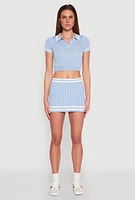 Womens Varsity Stripe Detail Mini Pleated Skirt,
