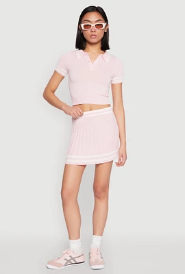 Womens Varsity Stripe Detail Mini Pleated Skirt, Pink, Size XL