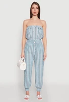 Womens Stylish Striped Utility Jumpsuit with Drawstring Waist,