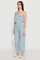 Womens Stylish Striped Utility Jumpsuit with Drawstring Waist,