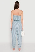 Womens Stylish Striped Utility Jumpsuit with Drawstring Waist,