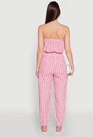 Womens Stylish Striped Utility Jumpsuit with Drawstring Waist, Pink, Size S