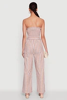 Womens Smocked Tie Waist Belted Pinstripe Jumpsuit, XL