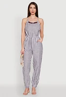 Womens Wooden Beaded Detail Striped Jumpsuit, Multi,