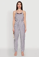 Womens Wooden Beaded Detail Striped Jumpsuit, Multi,