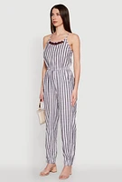 Womens Wooden Beaded Detail Striped Jumpsuit, Multi,