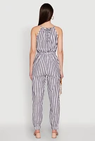 Womens Wooden Beaded Detail Striped Jumpsuit, Multi,