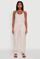 Womens Wooden Beaded Detail Striped Jumpsuit,