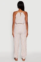 Womens Wooden Beaded Detail Striped Jumpsuit,