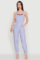 Womens Wooden Beaded Detail Striped Jumpsuit, Multi,