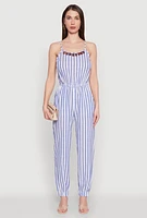 Womens Wooden Beaded Detail Striped Jumpsuit, Multi,