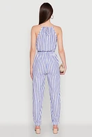 Womens Wooden Beaded Detail Striped Jumpsuit, Multi,