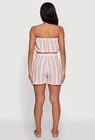 Womens Striped Tie Waist Belted Cargo Pocket Romper, Multi, Size M