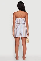 Womens Striped Tie Waist Belted Cargo Pocket Romper, Multi, Size XL