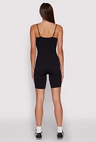 Womens Seamless Rib Knit Notch Neck Biker Romper, S-M