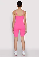 Womens Seamless Rib Knit Notch Neck Biker Romper,