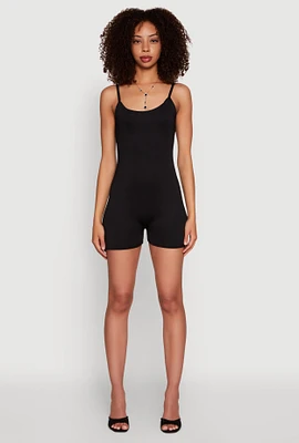 Womens Thin Strap Scoop Neck Romper, Black, Size S