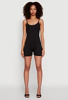 Womens Thin Strap Scoop Neck Romper, Black, Size S