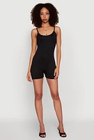 Womens Thin Strap Scoop Neck Romper, Black, Size S